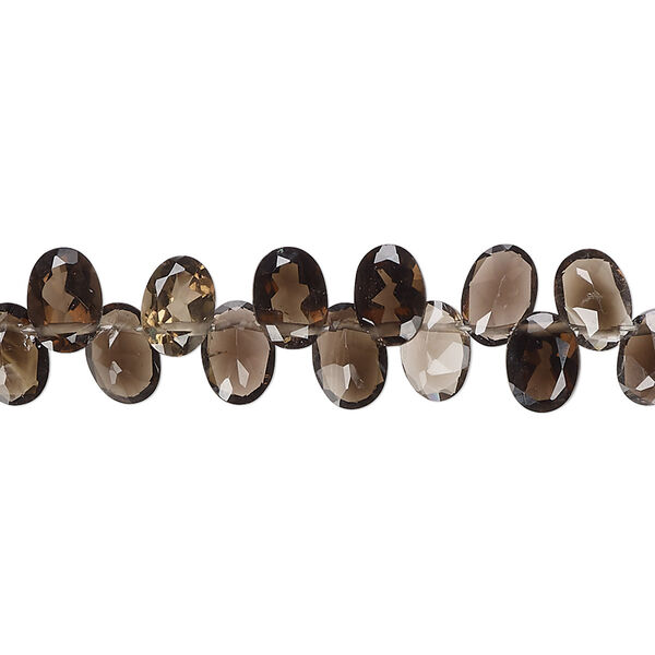 Smoky quartz 1pkg1, hand-cut top-drilled flat-sided faceted puffed oval bead 15 inch 7x5mm-8x6mm image number 0
