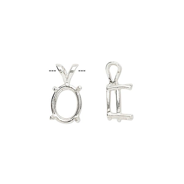 Pendant, Sure-Set™, sterling silver, 10x8mm pre-notched 4-prong oval basket setting. Sold individually. image number 0