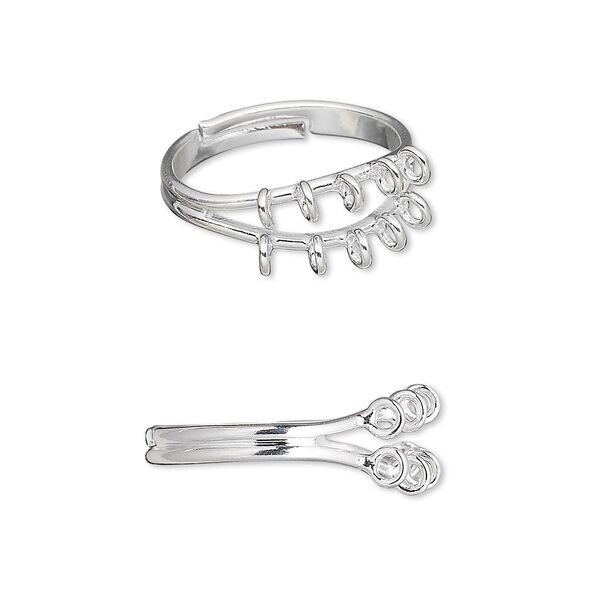 Ring, silver-plated brass, 6mm with 10 loops, adjustable. Sold per pkg of 10. image number 0