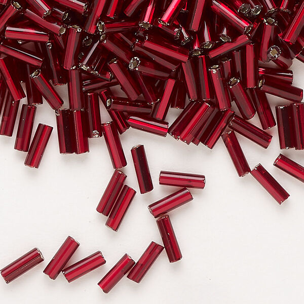 Bead, Preciosa Ornela Czech glass, bugle bead, pkg/500g, 1/4 inch, silver-lined transparent garnet, (97120). image number 0
