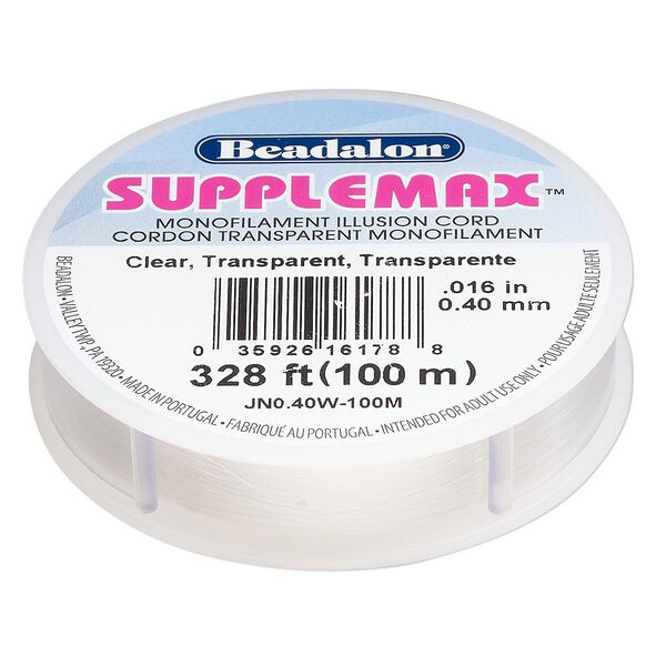 Cord, Beadalon® SUPPLEMAX™, nylon, pkg/100m, 0.40mm diameter, clear. image number 0