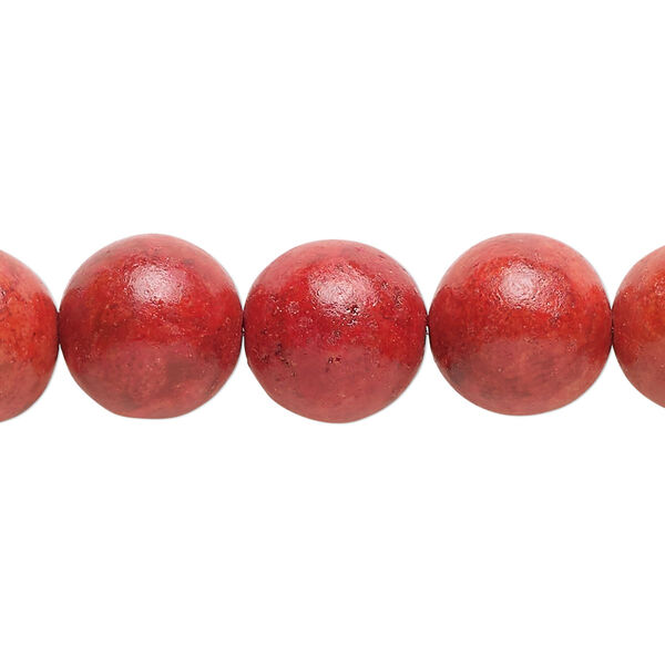 Bead, sponge coral (dyed), red, 11-12mm round, D grade, Mohs hardness 3-1/2 to 4. Sold per 15" to 16" strand. image number 0
