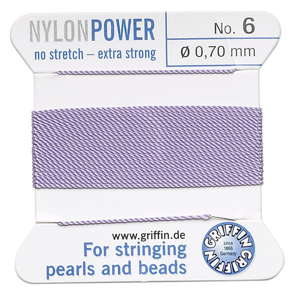 Thread, Griffin, nylon, lilac, size #6. Sold per 2-meter card (approximately 78 inches). image number 0