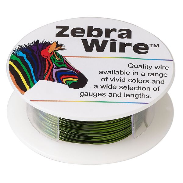 Wire, Zebra Wire™, color-coated copper, olive green, round, 22 gauge. Sold per 15-yard spool. image number 0