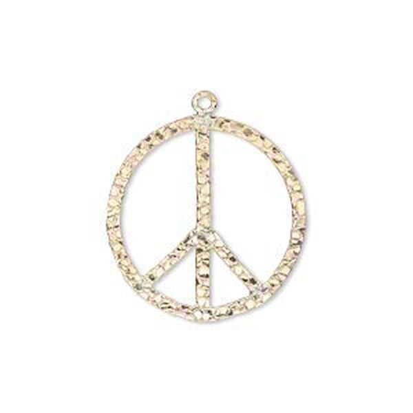 Charm, 14Kt gold-filled, 21mm hammered flat peace sign. Sold individually. image number 0
