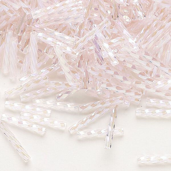 Bugle bead, Dyna-Mites™, glass, translucent rainbow light pink, 12mm twisted. Sold per 50-gram pkg. image number 0