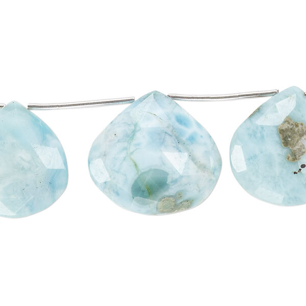 Larimar 1pkg5, hand-cut top-drilled faceted puffed teardrop bead natural C grade, graduated 14x14mm-22x21mm image number 0