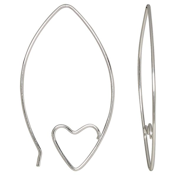 Earring, Create Compliments®, sterling silver, 42mm marquise with open heart. Sold per pair. image number 0