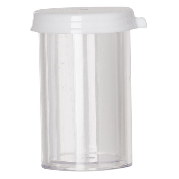 Vial, polystyrene and plastic, clear and white, 1-1/2 x 1-inch small vial with snap on cap. Sold per pkg of 6. image number 1