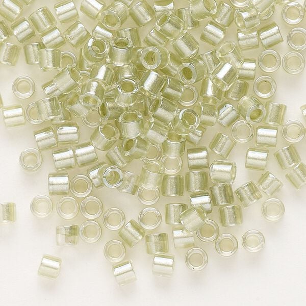 Seed bead, Delica®, glass, pkg/50g, #8 round, translucent peridot green-lined luster crystal clear (DBL-0903). image number 0