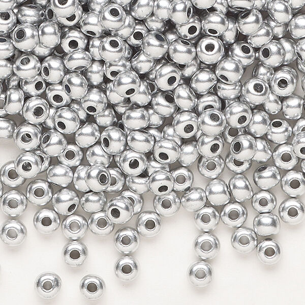 Seed bead, Preciosa Ornela Czech glass, pkg/500g, #6 rocaille, opaque soft silver metallic alabaster, (01700). image number 0