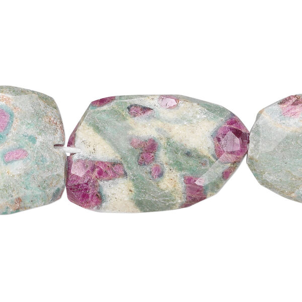 Ruby in fuchsite 1pkg1, hand-faceted flat nugget bead natural 8 inch large image number 0