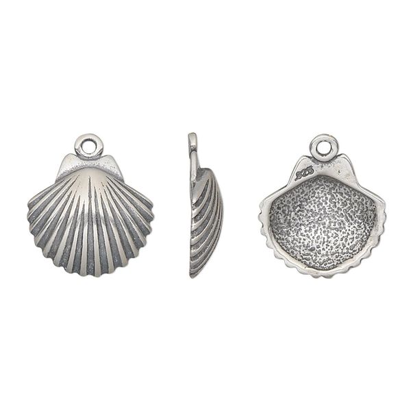 Charm, antiqued sterling silver, 13x12mm single-sided shell. Sold individually. image number 0