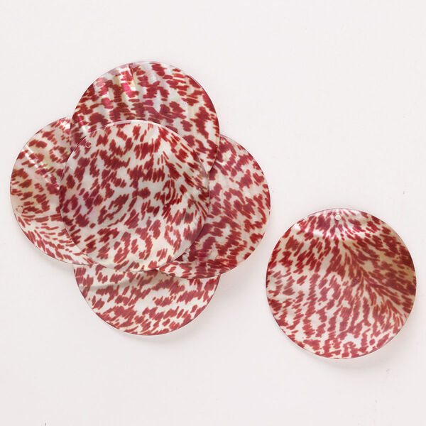 Focal, mother-of-pearl shell (coated), red, 50mm top-drilled domed round, Mohs hardness 3-1/2. Sold per pkg of 6. image number 0