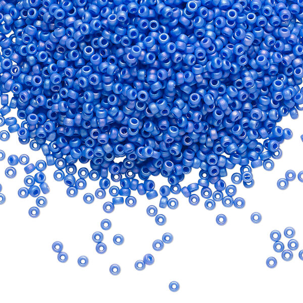 Seed bead, Miyuki, glass, pkg/250g, #15 rocaille, opaque matte rainbow cyan blue, (RR-417FR). image number 0