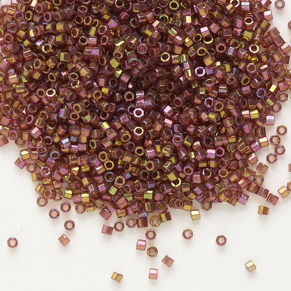 Seed bead, Delica®, glass, pkg/50g, #11 cut, translucent gold luster rainbow dark topaz (DBC-0103). image number 0