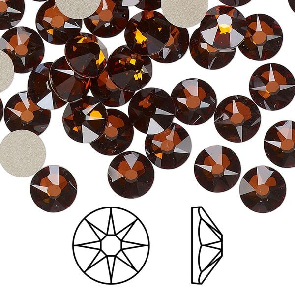 Flat back 12pk smoked amber foil back, Crystal Passions® 7.07-7.27mm rose round SS34 2088 image number 0