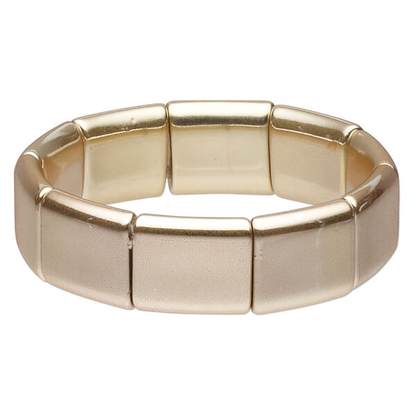 Bracelet, stretch, acrylic, gold, 22x20mm rectangle, 7-1/2 inches. Sold individually. image number 0