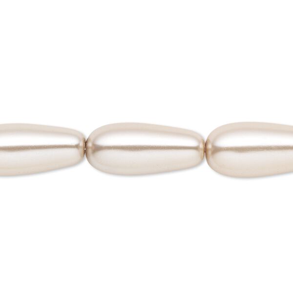 Bead, crystal pearl, beige, 15x7mm-18x8mm teardrop. Sold per 15-1/2" to 16" strand, approximately 20 beads. image number 0