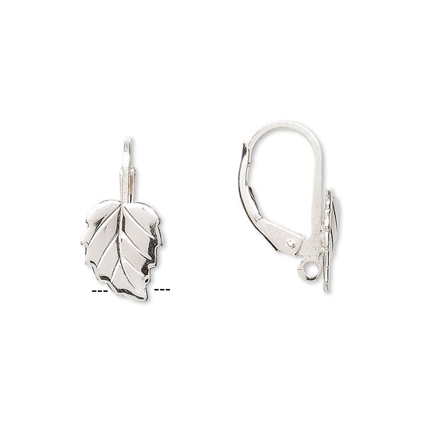 Ear wire leverback 1pkg2 sterling silver, 17mm / 10x8mm leaf / left and right / hidden open loop, 1 pair image number 0