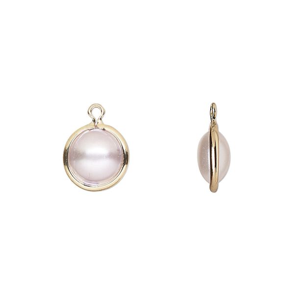 Drop, acrylic pearl and gold-finished brass, cream, 10mm double-sided round. Sold per pkg of 10. image number 0