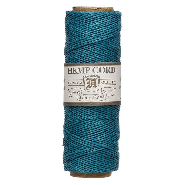 Cord, Hemptique®, polished hemp, aquamarine, 0.5mm, 10-pound test. Sold per 205-foot spool. image number 0