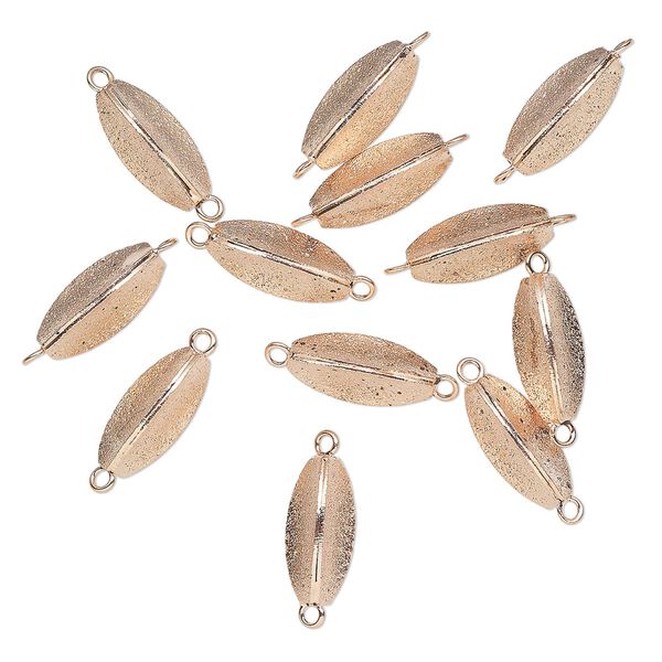 Link, rose gold-plated brass, 16x7mm 3-sided stardust curved oval. Sold per pkg of 12. image number 0