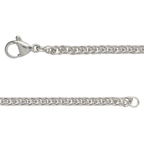 Chain, stainless steel, 2.4mm double curb, 18 inches with lobster claw clasp. Sold individually. image number 0