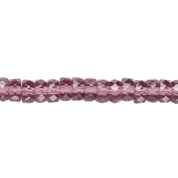 Bead, Czech fire-polished glass, amethyst purple, 6x3mm faceted rondelle. Sold per 15-1/2" to 16" strand. image number 0