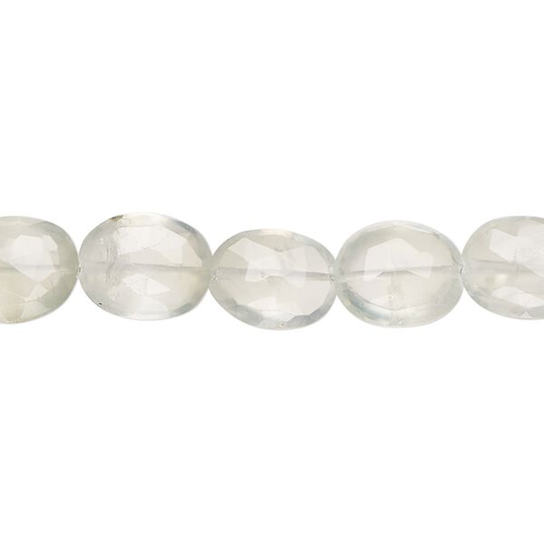Prehnite 1pkg1, hand-cut faceted puffed oval bead natural 8 inch 9x8mm-12x9mm image number 0