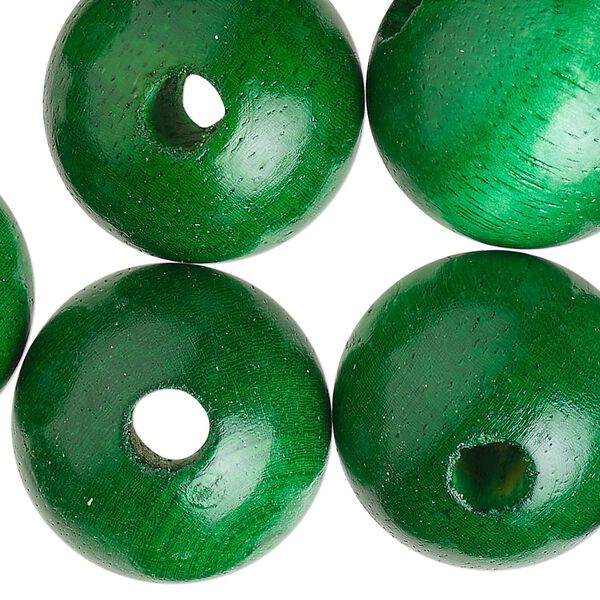 Bead, wood (dyed), green, 23-25mm round. Sold per pkg of 30. image number 0