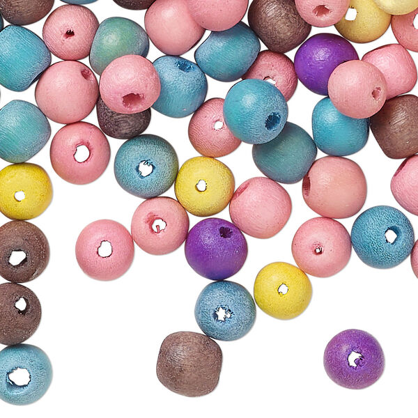 Bead mix, wood (dyed/waxed), mixed colors, 5mm round. Sold per 2 ounce pkg, approximately 950 beads. image number 0