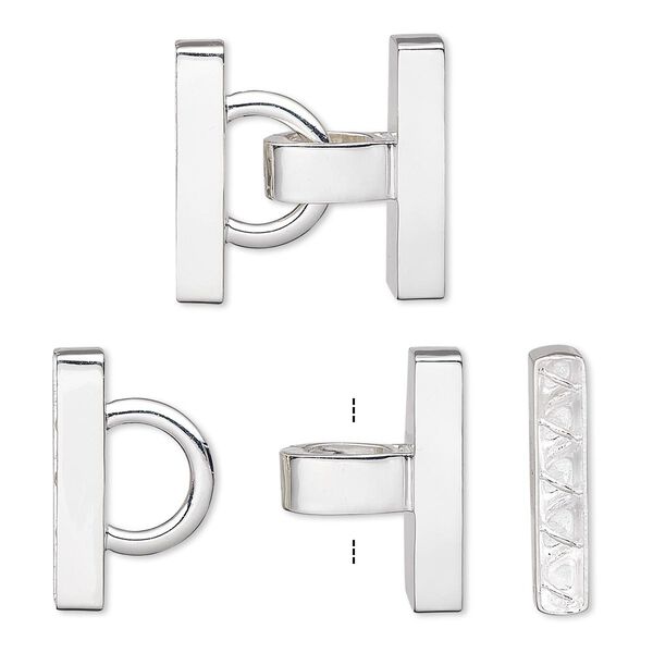 Clasp, 5-strand fold-over, silver-plated brass, 26x25mm smooth rounded rectangle. Sold individually. image number 0