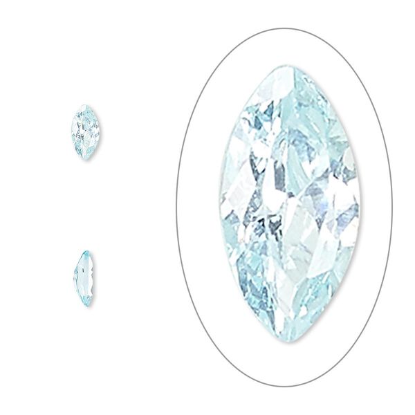 Gem, cubic zirconia, aqua blue, 6x3mm faceted marquise, Mohs hardness 8-1/2. Sold per pkg of 5. image number 0