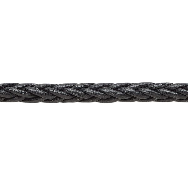 Cord, leather (dyed), black, 4mm braided square. Sold per pkg of 1 yard. image number 0
