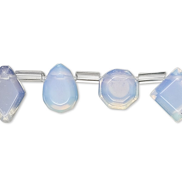 Bead, sea "opal" (glass), translucent, 10x9mm-14x10mm top-drilled multi-shape. Sold per 15" to 16" strand, approximately 25 beads. image number 0