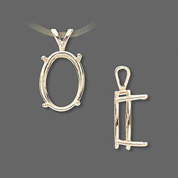 Pendant, Sure-Set™, 14Kt gold, 16x12mm with 4-prong oval setting. Sold individually. image number 0
