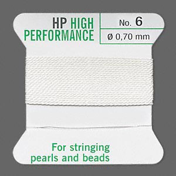 Thread, Griffin, synthetic multi-fiber, white, size #6. Sold per 2-meter card (approximately 78 inches). image number 0