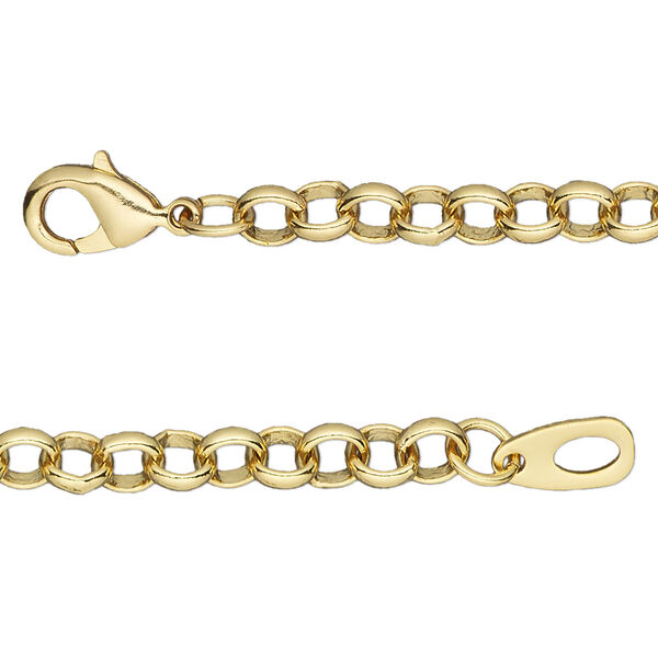 Chain, gold-finished brass, 5mm rolo, 20 inches with lobster claw clasp. Sold individually. image number 0