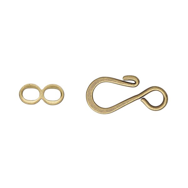 Clasp, hook-and-eye, antique gold-plated brass, 12.5x8.5mm flat. Sold per pkg of 10. image number 0