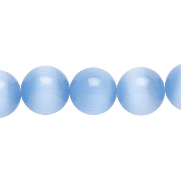 Bead, cat's eye glass, opaque light sapphire, 11-12mm round. Sold per 8-inch strand, approximately 15 beads. image number 0