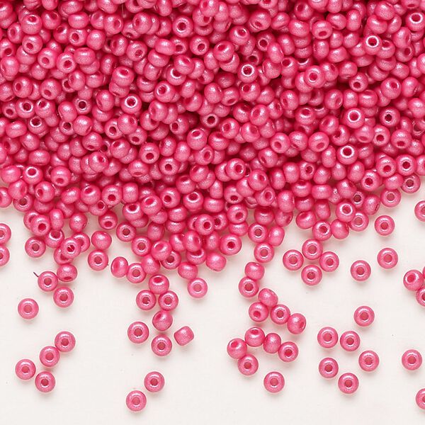 Seed bead, Preciosa Ornela Czech glass, pkg/500g, #11 rocaille, opaque PermaLux dyed magenta chalkwhite, (22011). image number 0