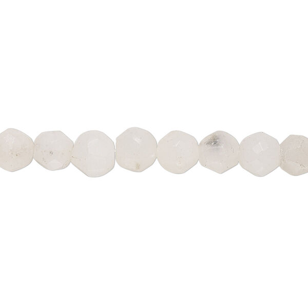 Bead, white mountain "jade" (dolomite marble) (natural), 6-7mm hand-faceted round, C grade, Mohs hardness 3. Sold per 8-inch strand. image number 0