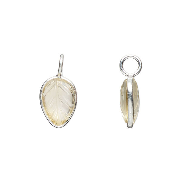 Drop, sterling silver and citrine (heated), 14x9.5mm carved leaf. Sold individually. image number 0