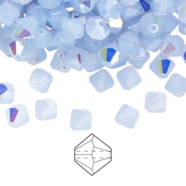 Bead 24pk light sapphire opal AB, Preciosa Czech crystal 6mm bicone image number 0