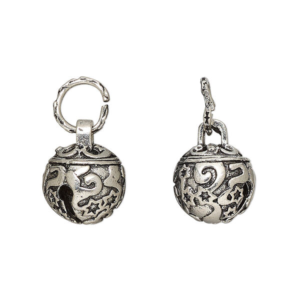 Bell, silver-finished brass, 12mm with star design and clapper. Sold individually. image number 0