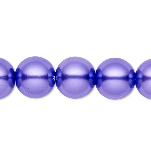 Bead, crystal pearl, violet, 12mm round. Sold per 15-1/2" to 16" strand, approximately 30 beads. image number 0
