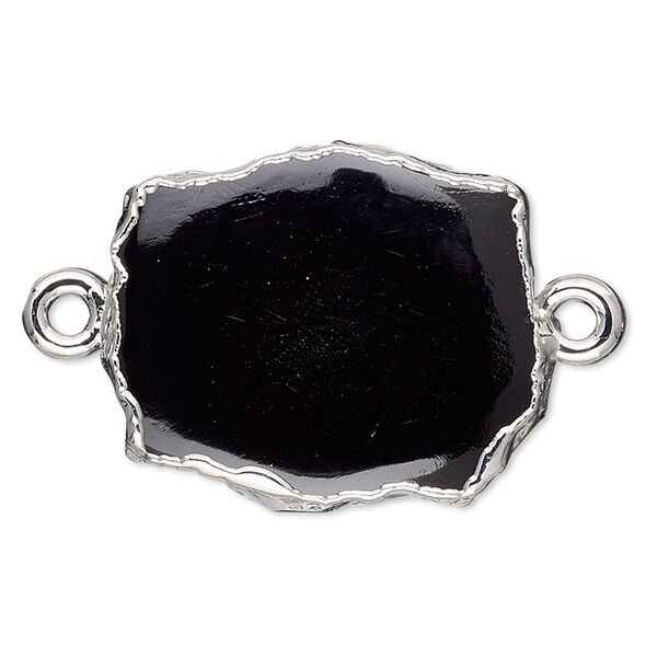Black onyx / sterling silver 1pkg2, electrocoated freeform rectangle link 13x12mm-15x14mm image number 0