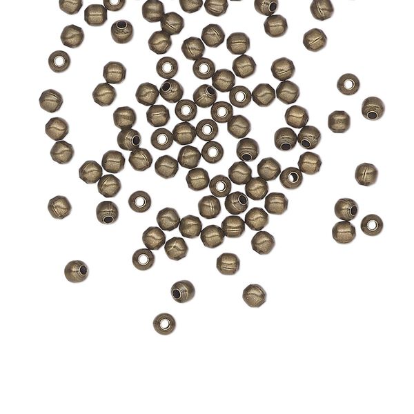Bead, antique brass-plated steel, 2.5mm round. Sold per pkg of 100. image number 0