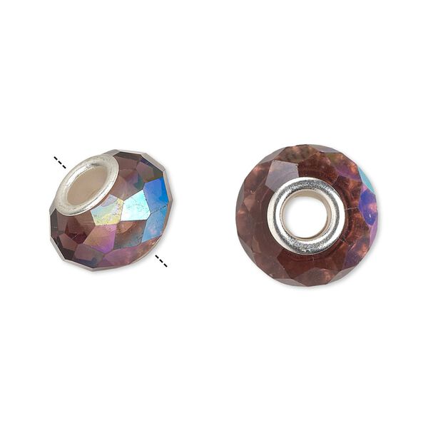 Bead 10pk 32 facets medium purple AB silver plate, Celestial Crystal® Dione® 14x9mm rondelle image number 0